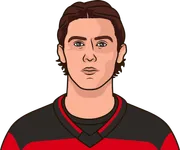 Illustration of Jack Hughes wearing the New Jersey Devils uniform